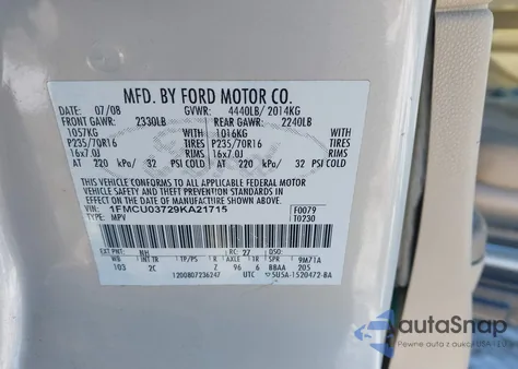 2009 Ford Escape Xlt from USA, damaged, VIN 1FMCU03729KA21715